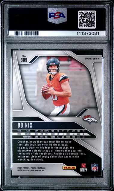 2024 Panini Prizm Bo Nix #309 (Orange Ice) Mint 9 back