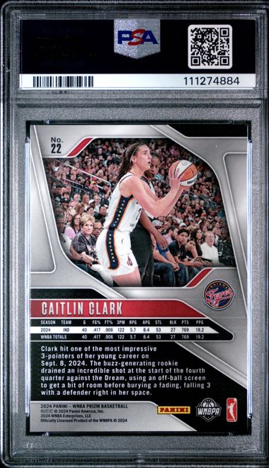 2024 Panini Prizm Wnba Caitlin Clark #22 Mint 9 back