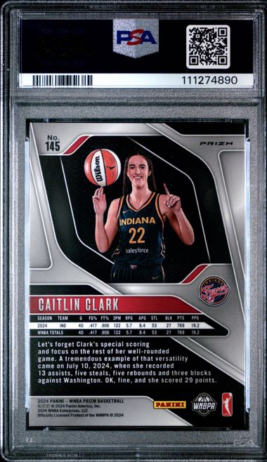 2024 Panini Prizm Wnba Caitlin Clark #145 (Ice) Mint 9 back