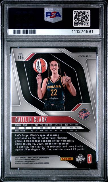 2024 Panini Prizm Wnba Caitlin Clark #145 (Silver Prizm) Gem Mt 10 back