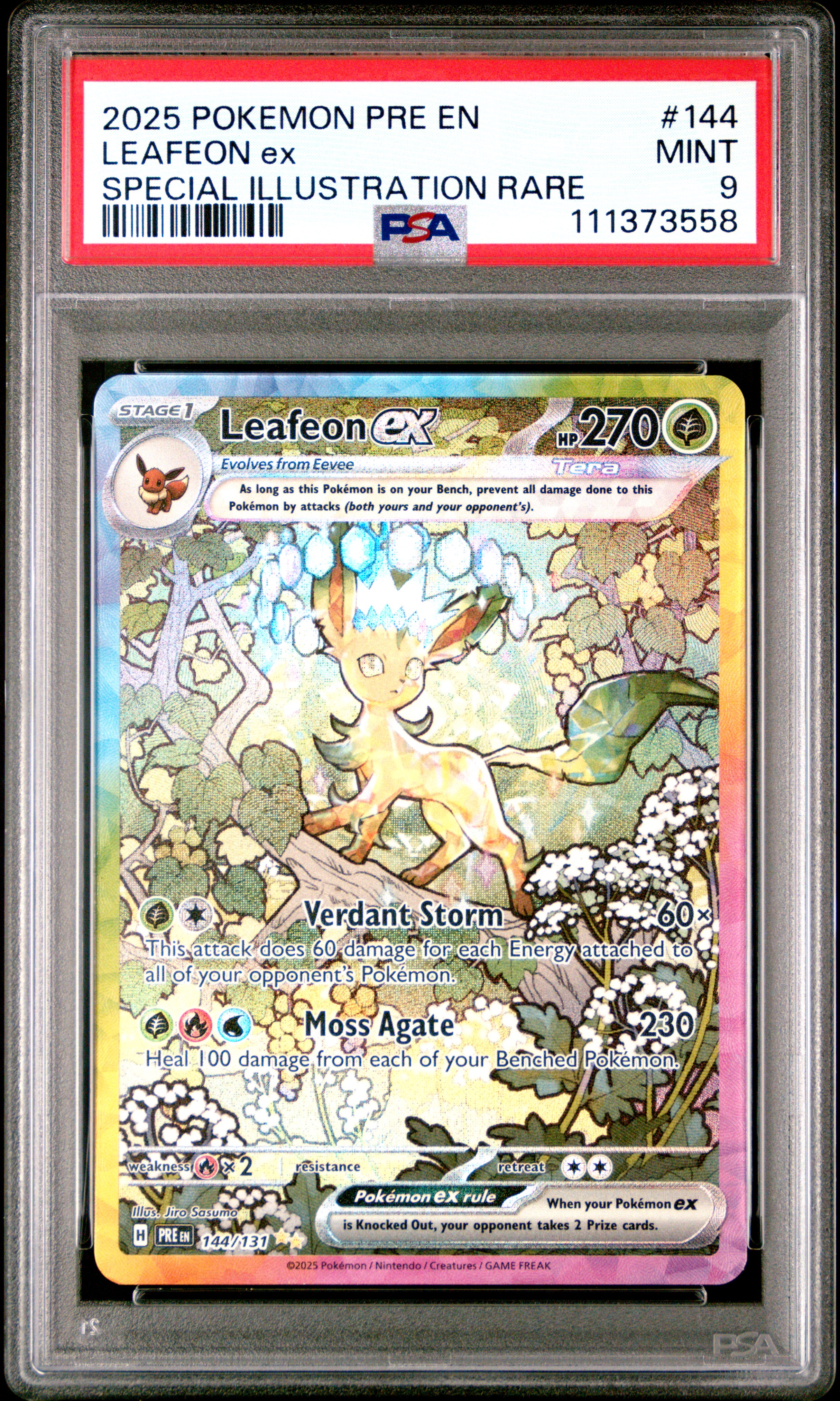 Leafeon ex, PSA 9 slab front