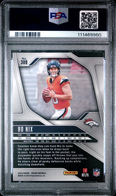 2024 Panini Prizm Bo Nix #309 Gem Mt 10 back