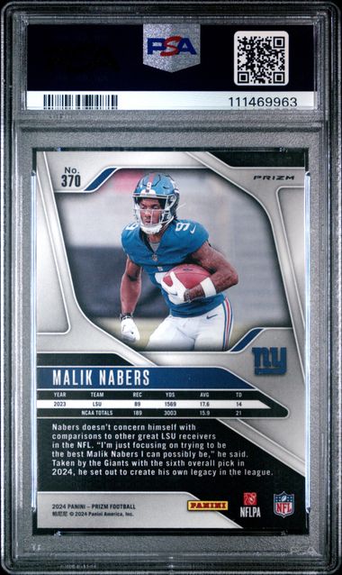 2024 Panini Prizm Malik Nabers #370 (Red/White/Blue Prizm) Mint 9 back