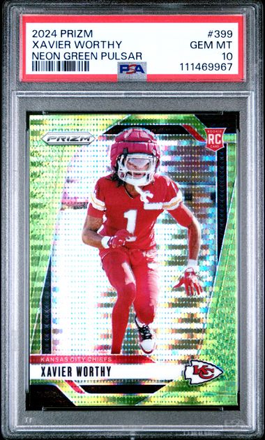 2024 Panini Prizm Xavier Worthy #399 (Neon Green Pulsar) Gem Mt 10 front