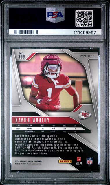 2024 Panini Prizm Xavier Worthy #399 (Neon Green Pulsar) Gem Mt 10 back
