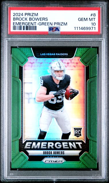 2024 Panini Prizm Emergent Brock Bowers #8 (Emergent-Green Prizm) Gem Mt 10 front