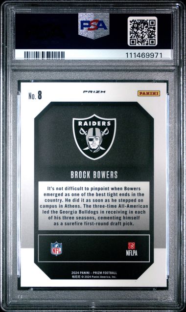 2024 Panini Prizm Emergent Brock Bowers #8 (Emergent-Green Prizm) Gem Mt 10 back