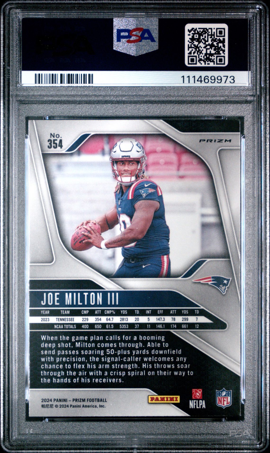 2024 Panini Prizm Joe Milton Iii #354 (Silver Prizm) Mint 9 back