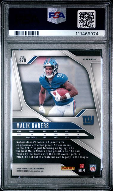 2024 Panini Prizm Malik Nabers #370 (Silver Prizm) Mint 9 back