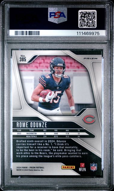 2024 Panini Prizm Rome Odunze #385 (Silver Prizm) Mint 9 back