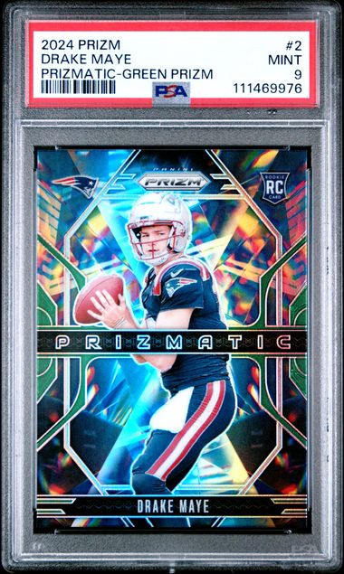 2024 Panini Prizm Prizmatic Drake Maye #2 (Prizmatic-Green Prizm) Mint 9 front