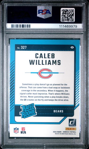 2024 Panini Donruss Caleb Williams #327 (Press Proof Green) Gem Mt 10 back