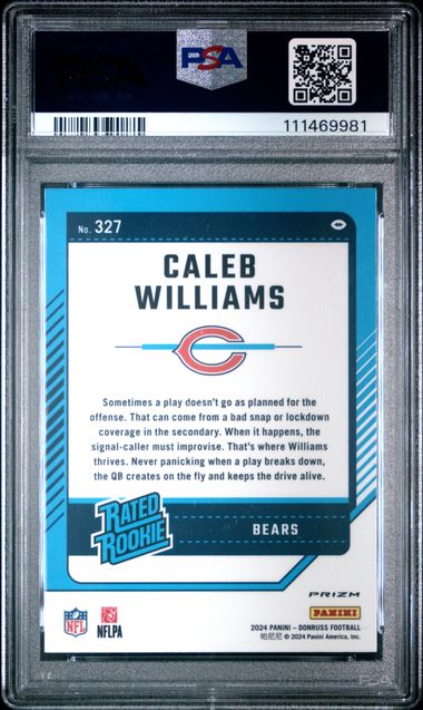 2024 Panini Donruss Caleb Williams #327 (Optic Preview-Red Wave) Gem Mt 10 back