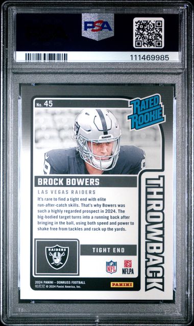 2024 Panini Donruss Rated Rookies Throwback Brock Bowers #45 Mint 9 back