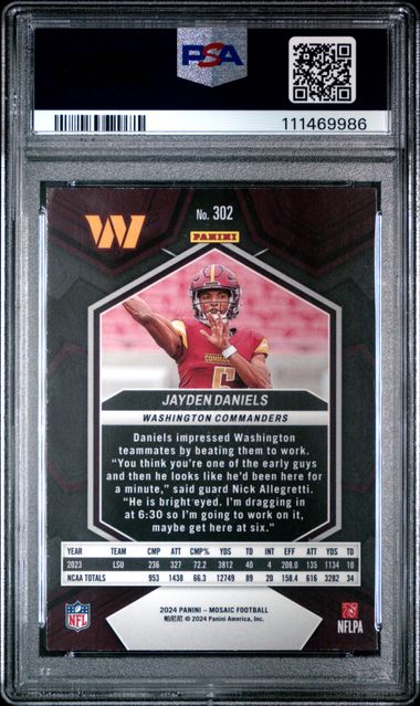 2024 Panini Mosaic Jayden Daniels #302 Gem Mt 10 back