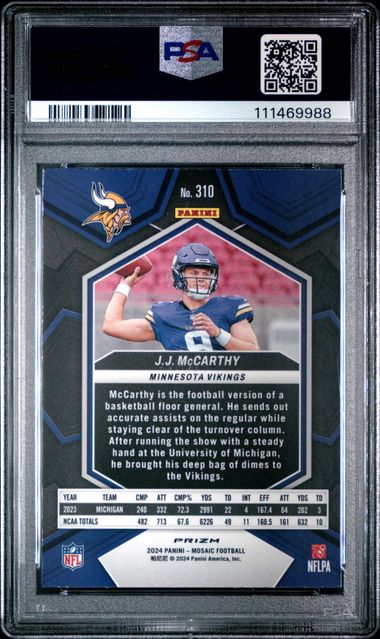 2024 Panini Mosaic Jj Mccarthy #310 (Green) Mint 9 back