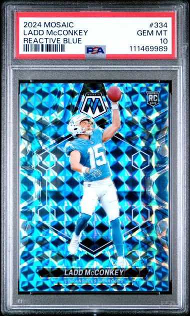 2024 Panini Mosaic Ladd Mcconkey #334 (Reactive Blue) Gem Mt 10 front