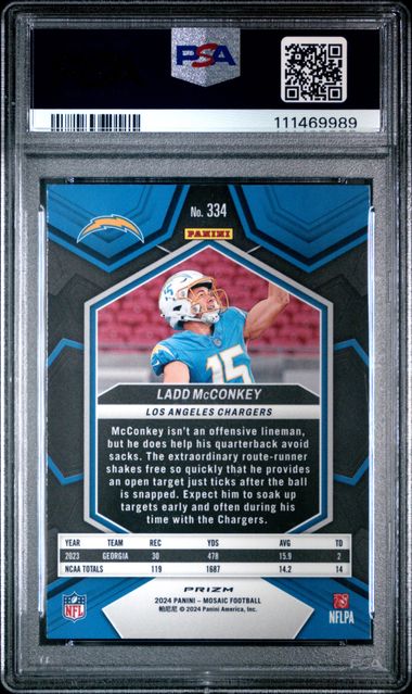2024 Panini Mosaic Ladd Mcconkey #334 (Reactive Blue) Gem Mt 10 back