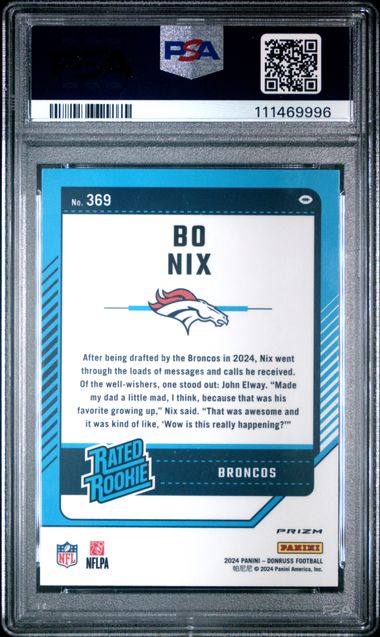 2024 Panini Donruss Bo Nix #369 (Optic Preview-Pink) Gem Mt 10 back