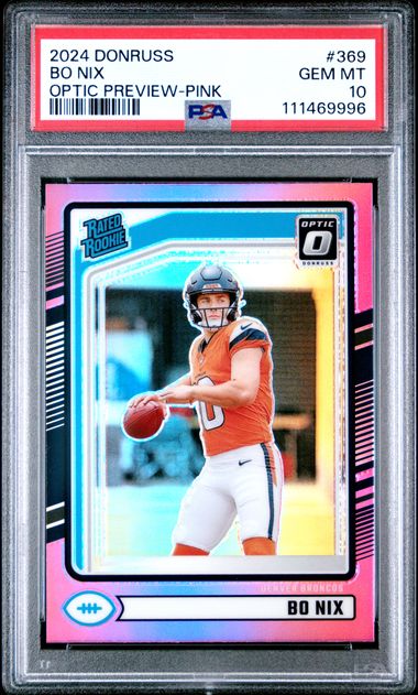 2024 Panini Donruss Bo Nix #369 (Optic Preview-Pink) Gem Mt 10 front