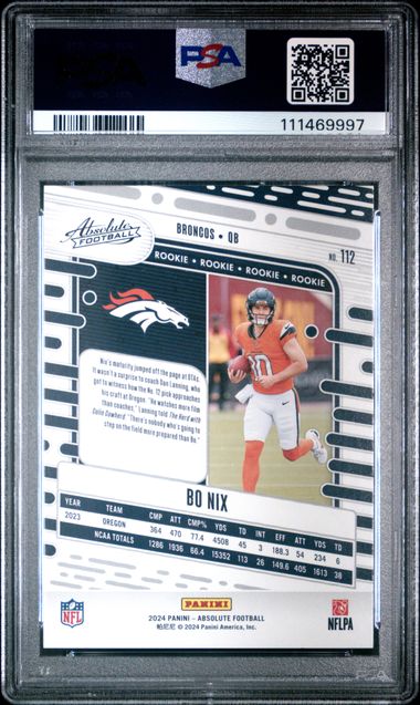 2024 Panini Absolute Bo Nix #112 (Blue Diamonds) Gem Mt 10 back