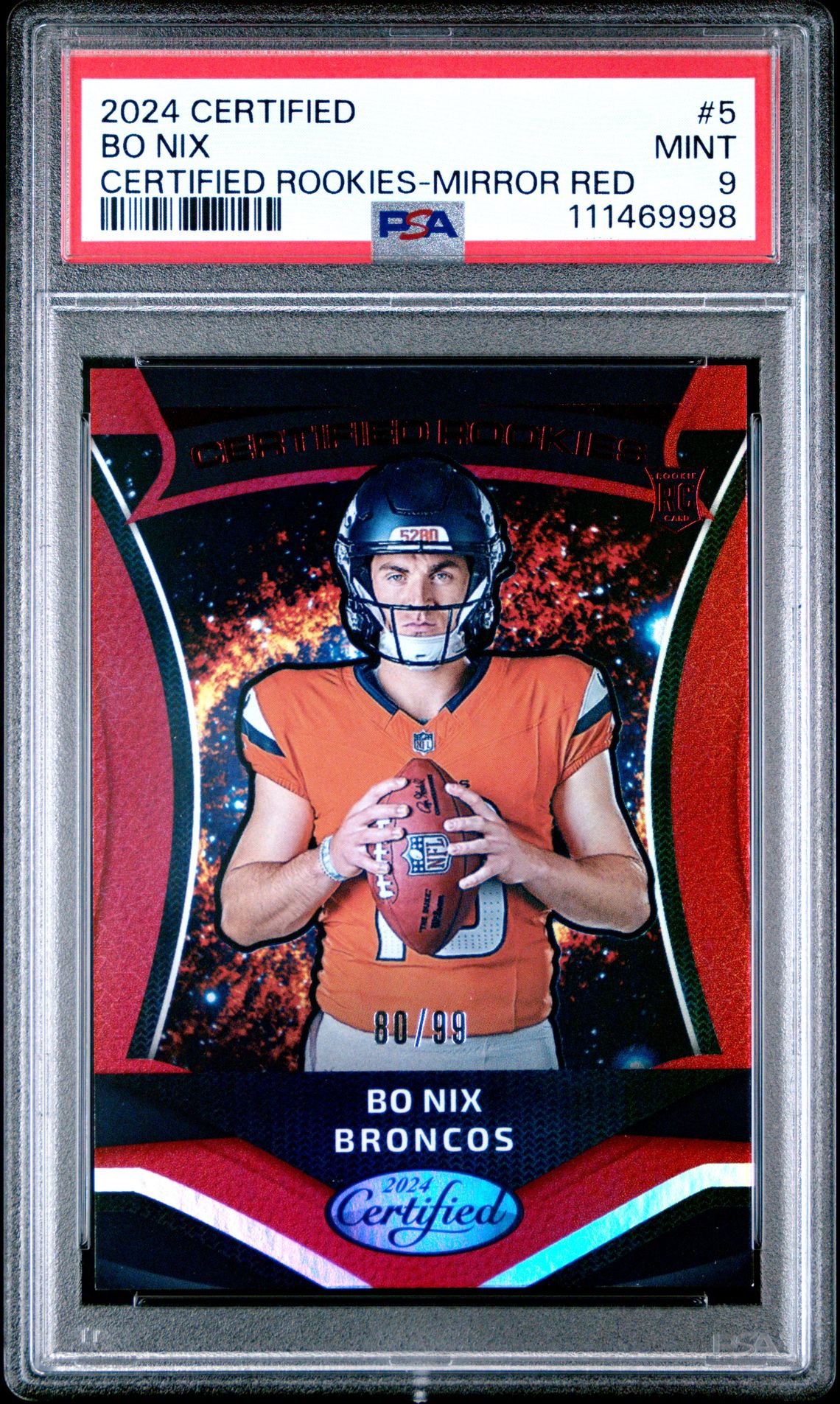 2024 Panini Certified Certified Rookies Bo Nix #5 (Certified Rookies-Mirror Red) Mint 9 front