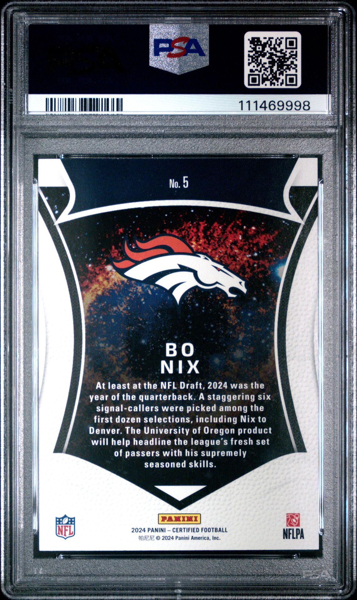 2024 Panini Certified Certified Rookies Bo Nix #5 (Certified Rookies-Mirror Red) Mint 9 back