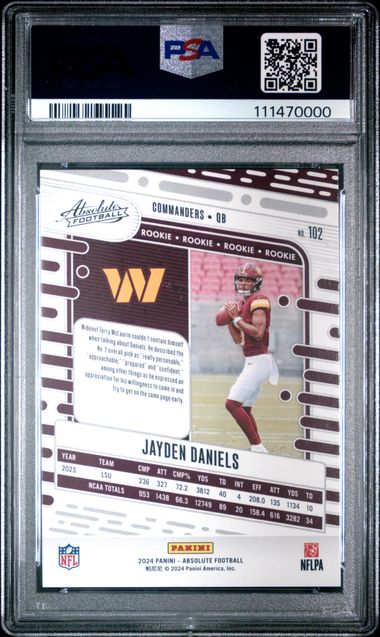 2024 Panini Absolute Jayden Daniels #102 (Red Squares) Gem Mt 10 back
