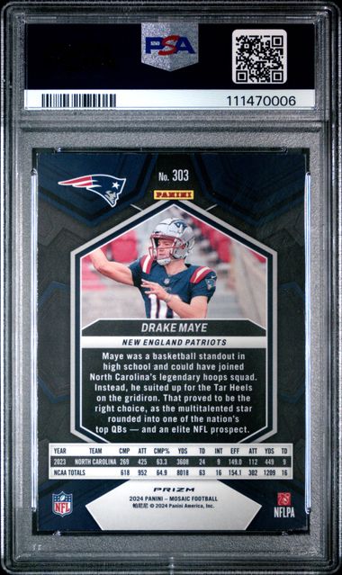 2024 Panini Mosaic Drake Maye #303 (Camo Red) Gem Mt 10 back