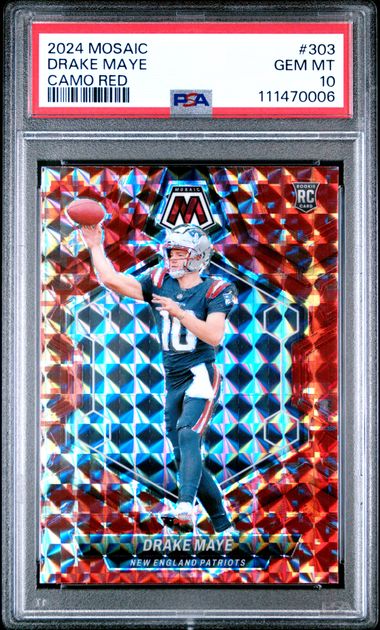 2024 Panini Mosaic Drake Maye #303 (Camo Red) Gem Mt 10 front