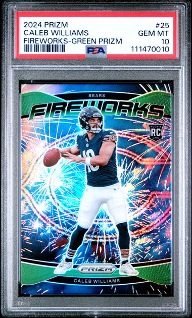 2024 Panini Prizm Fireworks Caleb Williams #25 (Fireworks-Green Prizm) Gem Mt 10 front