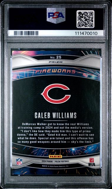 2024 Panini Prizm Fireworks Caleb Williams #25 (Fireworks-Green Prizm) Gem Mt 10 back