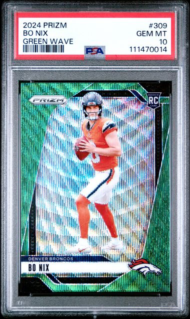 2024 Panini Prizm Bo Nix #309 (Green Wave) Gem Mt 10 front