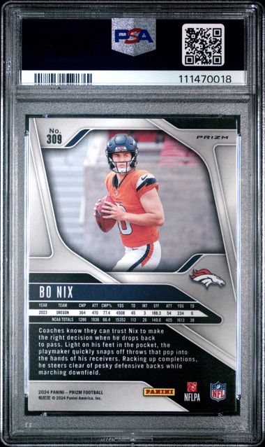 2024 Panini Prizm Bo Nix #309 (Green Prizm) Mint 9 back