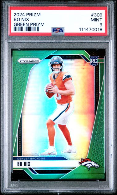 2024 Panini Prizm Bo Nix #309 (Green Prizm) Mint 9 front