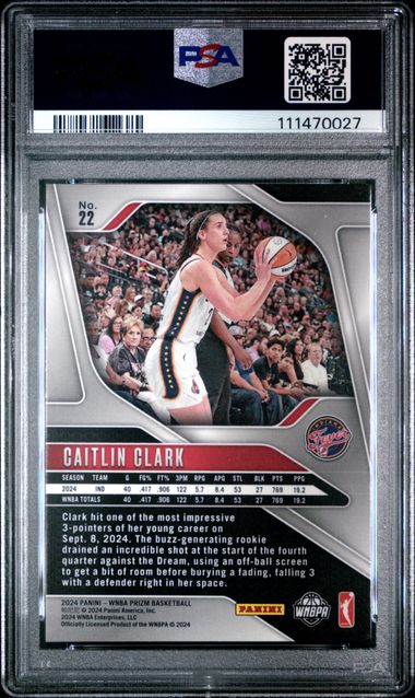 2024 Panini Prizm Wnba Caitlin Clark #22 Mint 9 back