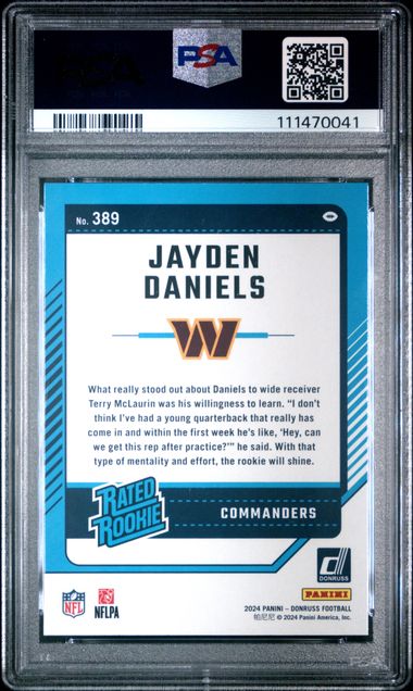 2024 Panini Donruss Jayden Daniels #389 Gem Mt 10 back
