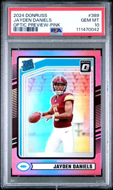2024 Panini Donruss Jayden Daniels #389 (Optic Preview-Pink) Gem Mt 10 front
