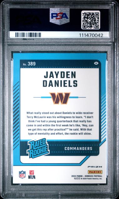 2024 Panini Donruss Jayden Daniels #389 (Optic Preview-Pink) Gem Mt 10 back
