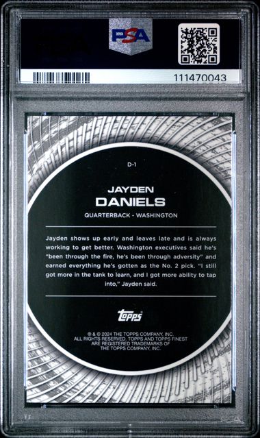 2024 Topps Finest Debut Jayden Daniels #D1 Gem Mt 10 back