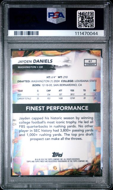2024 Topps Finest Jayden Daniels #67 Gem Mt 10 back