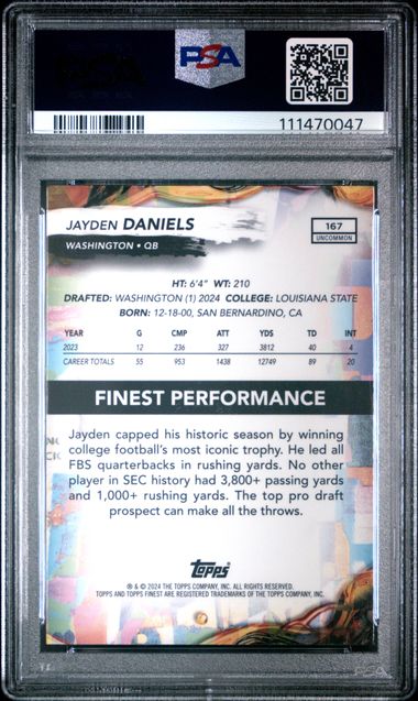 2024 Topps Finest Jayden Daniels #167 Mint 9 back
