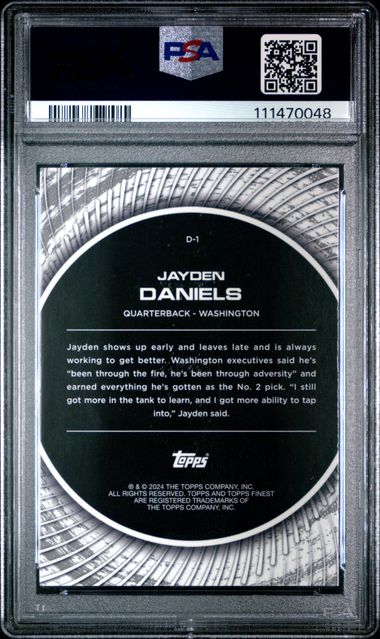 2024 Topps Finest Debut Jayden Daniels #D1 Gem Mt 10 back