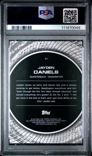 2024 Topps Finest Debut Jayden Daniels #D1 Gem Mt 10 back