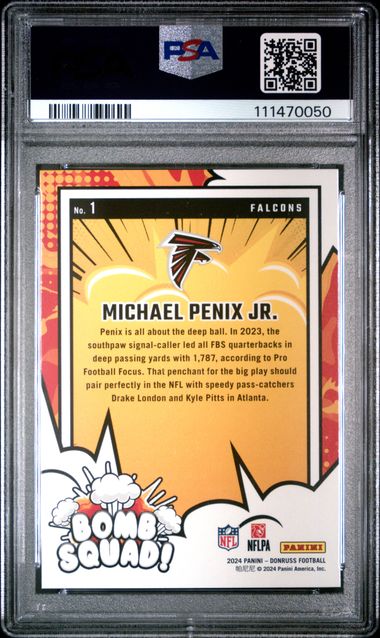 2024 Panini Donruss Bomb Squad Michael Penix Jr. #1 Gem Mt 10 back