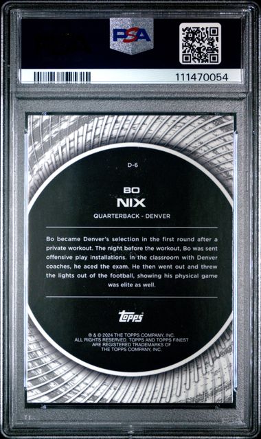 2024 Topps Finest Debut Bo Nix #D6 Gem Mt 10 back