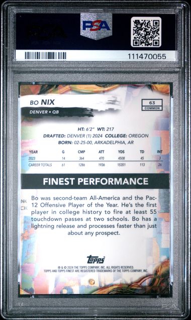 2024 Topps Finest Bo Nix #63 Mint 9 back
