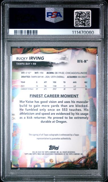 2024 Topps Finest Rookie Finest Autographs Bucky Irving #Rfam Mint 9 back