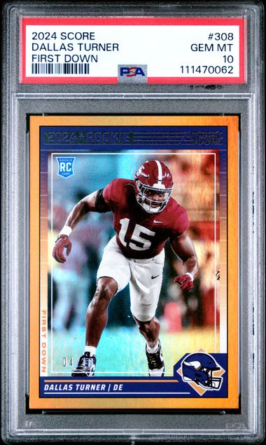 2024 Panini Score Dallas Turner #308 (First Down) Gem Mt 10 front