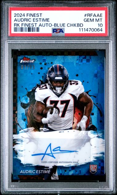2024 Topps Finest Rookie Finest Autographs Audric Estime #Rfaae (Rk Finest Auto-Blue Chkbd) Gem Mt 10 front